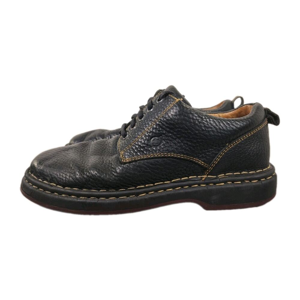 Born Oxford Shoes Men's 8 Black Pebbled Leather Chunky Square Toe Lug Sole Y2K